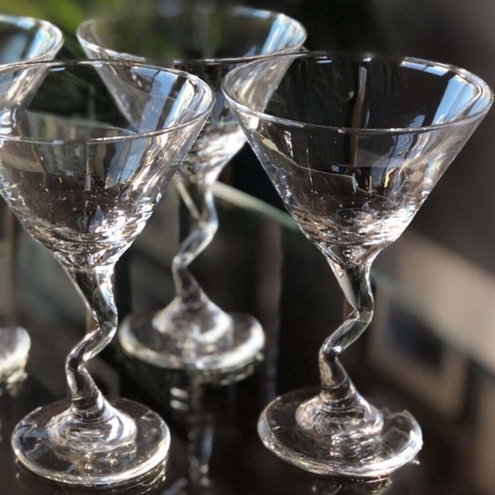 Vintage Libbey Clear Zig Zag Z Stem Martini Glasses Set of 4 (6 oz)